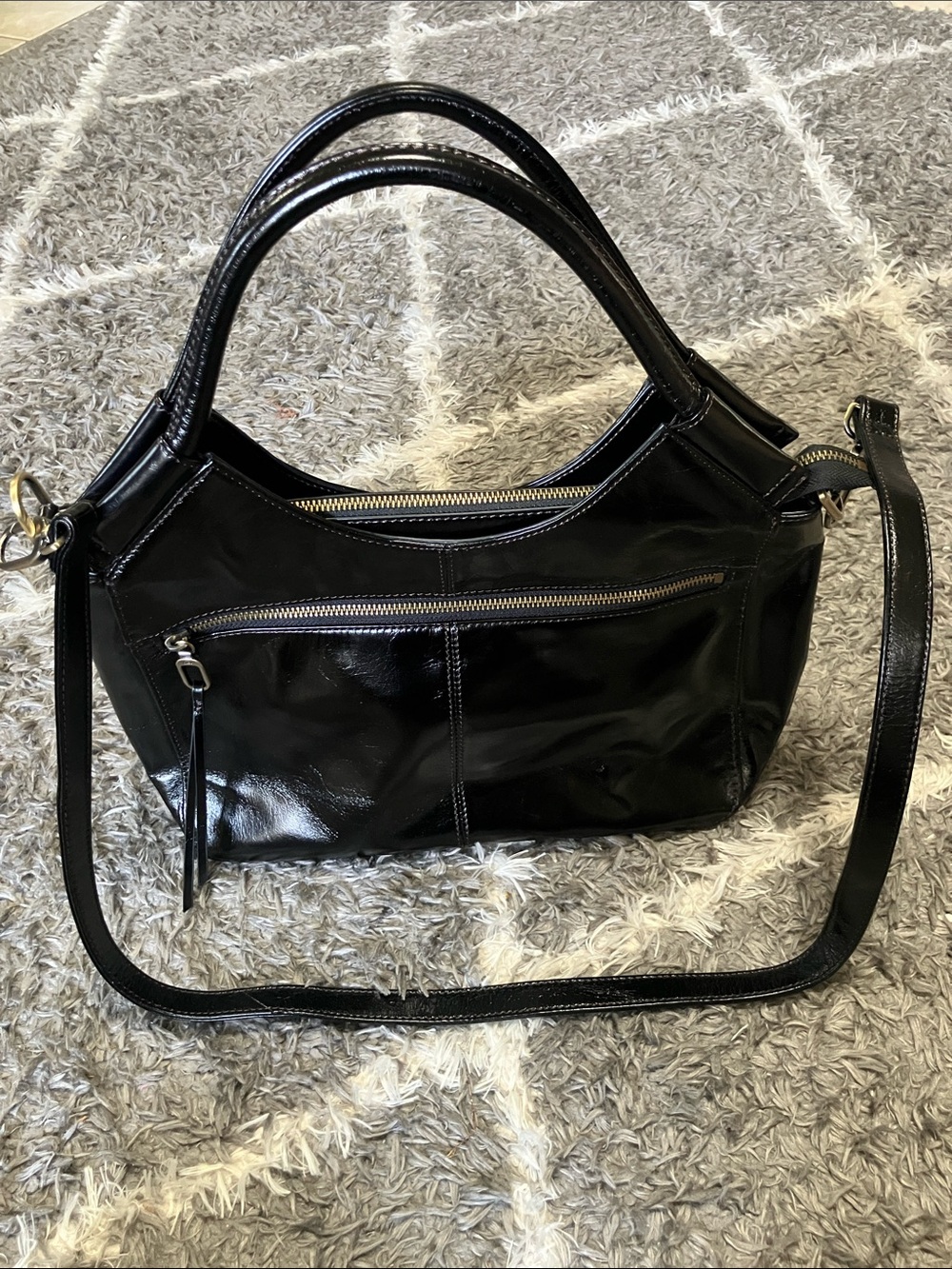 Black genuine Leather Convertible Shoulder Bag - Women's